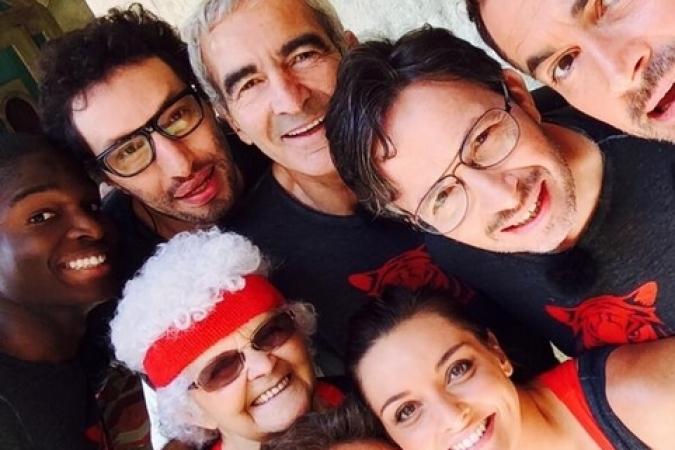 Fort Boyard 2014 : Raymond DOMENECH, Florian GAZAN, Manu LEVY, Priscilla BETTI, Stéphane BAK, Lucienne MOREAU (09/08/2014)