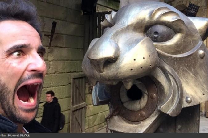 Fort Boyard 2014 : Florent PEYRE et une tête de tigre (28/05/2014 - F. Peyre)