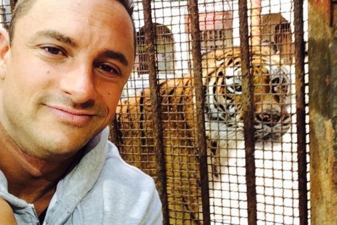 Fort Boyard 2015 : Cyril ANDRE (Mister Boo) et un tigre (23/05/2015)