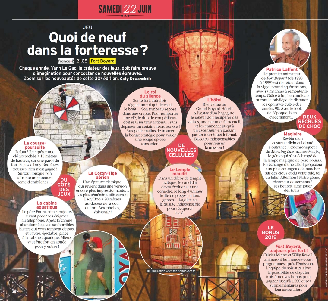 Revue de presse : Articles et reportages qui parlent de Fort Boyard 2019 Fort-boyard-2019-presse-tele7jours-01