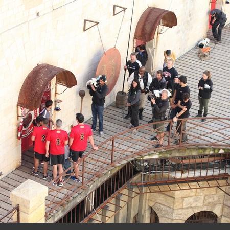 Coulisses des tournages de Fort Boyard - Tournage en cours devant l'épreuve de la Ketchuperie (Québec 2014)